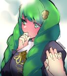  1340smile 1girl absurdres bangs blush closed_mouth drill_hair eyebrows_visible_through_hair fire_emblem fire_emblem:_three_houses flayn_(fire_emblem) garreg_mach_monastery_uniform green_hair hair_ornament hairclip highres holding_hands looking_to_the_side twin_drills 