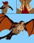  anthro big_breasts big_butt breasts butt claws curvy_figure dragon fangs felid female fire flying hair hi_res horn huge_breasts iranian_mythology karnator mammal manticore middle_eastern_mythology mythology nipples open_mouth pantherine red_hair solo spiked_tail spikes spikes_(anatomy) thick_thighs voluptuous wide_hips wings 