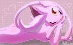  &lt;3 anthro blush butt eeveelution espeon female fluffy forehead_gem fur hi_res looking_at_viewer lying nintendo nude one_eye_closed pink_body pink_fur pok&eacute;mon pok&eacute;mon_(species) pok&eacute;morph raised_tail rurua signature solo video_games wink 
