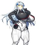  alternate_breast_size armored_bodysuit bangs blue_hair blunt_bangs bodysuit breasts cross_hair_ornament earpiece facial_hair girls&#039;_frontline green_eyes hair_ornament hairpods hand_on_hip hk416_(girls&#039;_frontline) hk416_(midnight_evangelion)_(girls&#039;_frontline) huge_breasts interface_headset long_hair melon22 multicolored_bodysuit multicolored_clothes muscular muscular_female official_alternate_costume open_mouth pilot_suit plugsuit showgirl_skirt sidelocks simple_background solo taut_clothes teardrop_facial_mark teardrop_tattoo thick_thighs thighs two-tone_bodysuit v-shaped_eyebrows very_long_hair white_background 