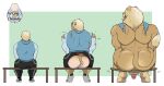  1ceberg absurd_res anthro balls bench big_butt butt butt_expansion clothing damaged_clothing erection expansion felid genitals growth hands_in_lap hi_res hoodie human humanoid lion male mammal muscle_growth muscular pantherine rear_view sitting solo tight_clothing tongue tongue_out topwear torn_clothing track_pants transformation 