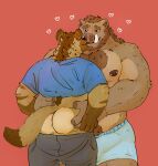  &lt;3 2022 absurd_res anthro balls barely_visible_balls barely_visible_genitalia brown_body brown_fur bulge butt censlas clothed clothing duo erection erection_under_clothing fur genital_outline genitals hi_res hyaenid kissing male male/male mammal moobs nipples overweight overweight_male penis_outline suid suina sus_(pig) underwear wild_boar 