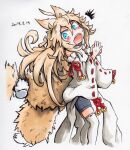  1girl 1other ahoge animal_ears bangs blue_eyes blue_shorts blush_stickers bow dated disembodied_limb fox_ears fox_girl fox_tail hair_between_eyes japanese_clothes kazekiri kitsune light_brown_hair long_hair long_sleeves looking_back looking_down multiple_tails open_mouth original red_bow red_ribbon ribbon short_shorts shorts simple_background surprised tail tail_grab teeth thighhighs traditional_media upper_teeth very_long_hair white_background white_legwear wide_sleeves 