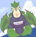  anthro areola balls big_breasts blush breasts capcom claws clothing dragon eyewear flying_wyvern genitals gynomorph hi_res intersex looking_at_viewer monster_hunter nipples penis rath_wyvern rathian scales scalie smile solo solterv sunglasses swimwear video_games wings wyvern 