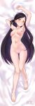  1girl a-plug absurdres armpits ass_visible_through_thighs bangs barefoot bed_sheet black_hair breasts completely_nude dakimakura_(medium) from_above full_body hair_ornament highres indie_virtual_youtuber long_hair looking_at_viewer lying nipples nude on_back parted_bangs pussy small_breasts solo very_long_hair virtual_youtuber yellow_eyes 