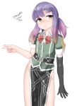  1girl absurdres black_gloves bow bowtie commentary_request cosplay cowboy_shot dated elbow_gloves gloves gradient_hair green_shirt highres kantai_collection looking_at_viewer maru_(marg0613) multicolored_hair one-hour_drawing_challenge pelvic_curtain purple_eyes purple_hair red_bow red_bowtie shirt short_hair short_hair_with_long_locks side_slit sidelocks simple_background single_elbow_glove solo standing tone_(kancolle) tone_(kancolle)_(cosplay) tone_kai_ni_(kancolle) tone_kai_ni_(kancolle)_(cosplay) tsushima_(kancolle) twitter_username v white_background 