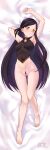  1girl a-plug absurdres ass_visible_through_thighs bangs bed_sheet black_hair bottomless breasts dakimakura_(medium) female_pubic_hair from_above full_body hair_ornament highres indie_virtual_youtuber long_hair looking_at_viewer lying on_back parted_bangs pubic_hair pussy small_breasts solo thigh_gap very_long_hair virtual_youtuber yellow_eyes 