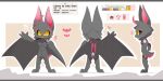  2022 2:1 3_fingers 3_toes alternate_version_at_source anthro artist_name black_jumpsuit black_nose black_pupils black_sclera border breasts buckle character_name chiropteran claws clothing color_swatch cowlick cross_section cute_fangs digital_media_(artwork) english_text exclamation eye_markings facial_markings featureless_breasts feet female fingers fluffy fluffy_tail forehead_markings front_view furgonomics gesture grey_body grey_clothing grey_ears grey_markings grey_tail hair harness head_markings hi_res jumpsuit lahisya_(presto) long_ears mammal markings membrane_(anatomy) membranous_wings model_sheet multicolored_body multicolored_tail navel outline parachute pawpads pink_body pink_hair pink_inner_ear pink_markings pink_pawpads pink_tail pink_tongue pose presto_(artist) pupils rear_view short_tail side_view simple_background snout solo standing straps symbol tan_background text toes tongue uniform white_background white_border winged_arms wings x_navel yellow_eyes 