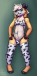  absurd_res anthro bovid canid caprine clothing fur genitals goat hi_res horn humanoid_genitalia humanoid_penis hybrid legwear lingerie looking_at_viewer male mammal marbles_(bag_of_lewds) mr.albafox multicolored_penis penis smile smiling_at_viewer solo thigh_highs 