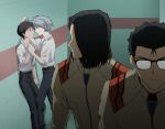  4boys black_hair blush closed_mouth glasses grey_hair hinoki_(kunka) hyuuga_makoto ikari_shinji looking_at_another multiple_boys nagisa_kaworu neon_genesis_evangelion school_uniform tokyo-3_middle_school_uniform yaoi 