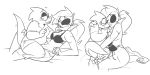  alphys animal_humanoid anthro arm_around_shoulders arm_support athletic belly black_and_white blush bottomwear bra breasts buckteeth clothed clothing clothing_aside cuddling denim denim_clothing duo eye_patch eye_scar eyewear facial_scar female female/female fish fish_humanoid glasses hair hand_on_tail head_spikes humanoid humanoid_on_anthro jeans lizard marine marine_humanoid monochrome non-mammal_breasts noseless nude on_lap on_top pants partially_clothed pixylbyte ponytail reclining reptile scalie scar shirt shorts sitting slightly_chubby spikes spikes_(anatomy) t-shirt teeth thick_tail topwear undertale undertale_(series) underwear undressing undressing_partner undressing_self undyne video_games 