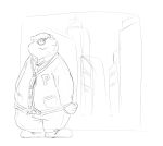  0ottotto0 2016 anthro biped bottomwear clothing eyewear glasses hi_res humanoid_hands kemono male mammal necktie overweight overweight_male pants shirt sketch solo topwear ursid 