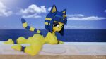  2020 3d_(artwork) 4k absurd_res animal_crossing ankha_(animal_crossing) anthro artist_name big_breasts big_butt blender_(software) blue_hair breasts butt curvaceous curvy_figure detailed_background digital_media_(artwork) domestic_cat eyelashes eyeshadow feet felid feline felis female fur hair hi_res hourglass_figure jewelry long_tail looking_at_viewer lying makeup mammal nintendo nipple_slip nude nudist on_front outside pawpads sea short_stack simple_eyes solo sunbathing tahlian thick_thighs toes video_games voluptuous water watermark wide_hips yellow_body yellow_fur 