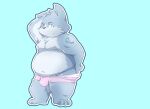  0ottotto0 2016 anthro belly biped blue_body bulge canid canine clothing kemono male mammal moobs nipples overweight overweight_male solo underwear 