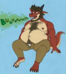  5_fingers 5_toes anthro barefoot beard belly belly_hair belly_overhang big_belly big_navel bloated body_hair bottomwear brown_hair burp_cloud burping chest_hair chubby_anthro chubby_male claws clothed clothing dragon dragonborn eyebrows facial_hair fangs feet fingers folds hair hairy happy_trail hi_res horn humanoid_hands long_tail male maty_the_dragon_(character) matydraws_(artist) monotone_background moobs navel nipples onomatopoeia open_mouth overweight overweight_male pants pubes pubes_exposed raised_eyebrows red_body red_scales scales scalie sharp_teeth sitting soles solo sound_effects stomach_hair surprised_expression teeth teeth_visible text thick_tail thick_thighs toe_claws toes tongue toony_expression topless topless_anthro topless_male unbuttoned_pants underwear uvula wardrobe_malfunction western_dragon yellow_body yellow_scales 