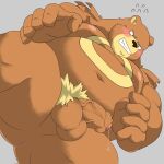  2022 anthro anus balls belly big_belly blush bodily_fluids brown_body butt erection genital_fluids genitals gomdepp hi_res humanoid_genitalia humanoid_hands humanoid_penis kemono male moobs navel nintendo nipples overweight overweight_male penis pok&eacute;mon pok&eacute;mon_(species) precum pubes simple_background solo ursaring video_games 