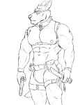  anthro army canid canine canis eyewear frown goggles gun harness knife male mammal muscular ranged_weapon simonsbathtub sketch solo stern_look story story_in_description weapon wolf 
