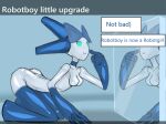  big_butt breasts butt cartoon_network crossgender dialogue english_text female green_eyes humanoid machine not_furry nude robot robot_humanoid robotboy robotboy_(character) simple_background smile smiley_face solo text white_body 