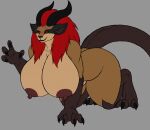  anthro areola big_breasts breasts brown_areola brown_nipples claws curvy_figure dragon fangs felid female hair horn huge_breasts iranian_mythology karnator mammal manticore middle_eastern_mythology mythology nipples open_mouth pantherine red_hair solo thick_thighs voluptuous wide_hips 