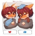  &lt;3 2022 4_fingers absurd_res anthro anthro_focus blush breasts brown_body brown_eyes brown_fur brown_hair brown_nose bust_portrait canid canine clothing cute_fangs disembodied_hand duo english_text eyes_closed female female_focus fingers fur hair happy head_pat hi_res kemono looking_at_viewer mammal maned_wolf multicolored_body multicolored_fur multiple_images open_mouth orange_body orange_fur petting portrait short_hair smile solo_focus sweater tan_body tan_fur text tongue topwear yellowparrottw 