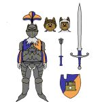  anthro armor brown_body brown_fur brown_hair canid canine canis domestic_dog fur hair headgear helmet hi_res knight mace male mammal medieval melee_weapon model_sheet shield solo warrior weapon zweihander 