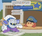  armor blush_stickers brown_eyes cape english_text gloves grass greaves kirby:_right_back_at_ya kirby_(series) kirby_and_the_forgotten_land knightcall mailman mask meme meta_knight post_office shoulder_armor sword waddle_dee weapon yellow_eyes 