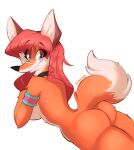  absurd_res anthro breasts butt canid canine collar female fox hair hi_res jane_(spongyns) looking_at_viewer mammal simple_background solo spongyns white_background 