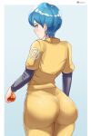  1girl ass blue_hair bulma capsule_corp dragon_ball dragon_ball_(object) dragon_ball_super dragon_ball_super_super_hero from_behind highres holding long_sleeves looking_afar o22no short_hair solo 