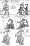  anthro breath_of_the_wild comic english_text fish group hi_res holding_object holding_weapon humanoid hylian kiahl larger_anthro larger_male link male mammal marine melee_weapon monochrome nintendo polearm prince_sidon size_difference smaller_humanoid smaller_male spear text the_legend_of_zelda video_games weapon zora 