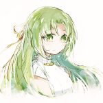  1girl bright_pupils closed_mouth crying crying_with_eyes_open eyebrows_visible_through_hair eyes_visible_through_hair green_eyes green_hair hair_ribbon higurashi_no_naku_koro_ni hiragi_rin jewelry long_hair necklace portrait ribbon sleeveless sleeveless_sweater sleeveless_turtleneck solo sonozaki_shion sweater tears turtleneck turtleneck_sweater white_pupils white_sweater yellow_ribbon 