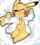  absurd_res blush bottomless breasts clothed clothing female hi_res nintendo one_eye_closed pikachu pok&eacute;mon pok&eacute;mon_(species) softestpuffss solo video_games yellow_body 