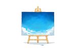 aimf artist_name blue_sky canvas_(object) cloud commentary_request easel english_commentary mixed-language_commentary no_humans original painting_(object) signature simple_background sky still_life white_background 