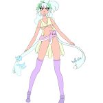  anthro blue_body blue_hair bow_ribbon breasts brush clothing content deep_fur deepfur female grey_nose hair happy hi_res horn humanoid long_hair long_socks looking_at_viewer open_mouth paintbrush pink_body pink_skin purple_clothing reptile ribbons scalie small_nose snake solo spread_legs spreading under_boob white_body yellow_clothing 