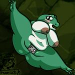  2022 amphibian anthro areola balrog_(cave_story) belly big_breasts breasts brown_areola brown_nipples casual_nudity cave_story clothing derp_eyes female frog green_body green_skin hat headgear headwear holding_object holding_sign looking_at_viewer machine male navel nipples nude open_mouth open_smile pink_cheeks plug_(sex_toy) presenting quote_(cave_story) robot sex_toy shirt sign smile smiling_at_viewer solo_focus spread_legs spreading topwear tuanyllej2 video_games watermark white_body white_skin 