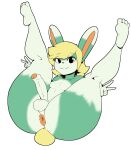  animal_crossing anthro blonde_hair gesture girly hair hi_res lagomorph leporid looking_at_viewer male mammal nintendo rabbit sasha_(animal_crossing) solo spread_legs spreading thecon v_sign video_games 