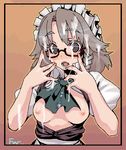  adjusting_eyewear bad_id bad_pixiv_id bespectacled braid breasts cum duplicate glasses izayoi_sakuya kishi_kaisei lowres medium_breasts nipples oekaki short_hair silver_hair solo touhou twin_braids 