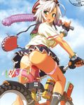  after_anal after_sex anal anal_object_insertion anus bicycle blush dildo dildo_bat directional_arrow duplicate gloves green_eyes ground_vehicle kneepits looking_back lube masturbation mountain_bicycle nishii_(nitroplus) nitroplus object_insertion panties panties_around_one_leg pinky_out pleated_skirt pussy_juice school_uniform short_hair skirt socks solo tan tanline uncensored underwear vaginal vaginal_object_insertion white_hair 