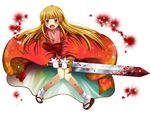  blonde_hair blood brown_eyes japanese_clothes kimono long_hair miyano_ururu ribbon samurai_spirits solo suzuhime sword weapon 