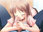  aogiri_penta bent_over blush brown_hair censored choker closed_eyes fellatio game_cg hair_ribbon handjob licking long_hair mosaic_censoring nagasa_tsugumi non-web_source open_fly oral osananajimi_wa_bed_yakuza! penis pov ribbon saliva solo_focus tongue tonpuu two-handed_handjob unzipped 