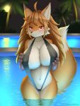  absurd_res anthro big_breasts blush breasts canid canine clothed clothing faroula_twitt female fox fur hair hi_res mammal smile solo swimwear 