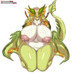  1:1 areola blush breasts dragon dragonmaid_(yu-gi-oh) dragonmaid_lorpar duel_monster female fur girlsay hair hi_res horn konami looking_at_viewer nipples nude simple_background solo white_background wings yu-gi-oh 