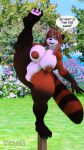  2020 3d_(artwork) anthro areola artist_name barefoot big_areola big_breasts blender_(software) blizzard_entertainment breasts brown_body brown_fur claws curvy_figure detailed_background dialogue digital_media_(artwork) english_text fangs feet female fingers fluffy fluffy_tail fur green_eyes hair hi_res hourglass_figure huge_breasts jewelry kimiko_(tahlian) long_tail mammal multicolored_body multicolored_fur necklace nipples nude on_one_leg one_leg_up outside pandaren pawpads raised_leg red_body red_fur red_hair red_pandaren smile solo standing tahlian text thick_thighs toes ursid video_games voluptuous warcraft watermark white_body white_fur wide_hips 