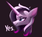  big_ears blue_eyes digital_media_(artwork) equid equine eyebrows female feral hair half-closed_eyes horn mammal narrowed_eyes oleander_(tfh) poxy_boxy purple_body purple_hair simple_background smile solo text them&#039;s_fightin&#039;_herds unicorn unicorn_horn 