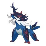  1:1 2022 absurd_res all_fours ambiguous_gender armor beard blue_body claws facial_hair feral hi_res hisuian_samurott ken_sugimori looking_at_viewer mustache nintendo official_art pok&eacute;mon pok&eacute;mon_(species) pokemon_legends_arceus red_claws red_eyes regional_form_(pok&eacute;mon) shell simple_background solo video_games white_background 