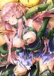  1girl arm_grab bare_shoulders blue_dress bound bound_arms bound_legs breasts closed_eyes defeat detached_sleeves dress elf hair_ornament hair_rings hatsune_(princess_connect!) highres interspecies large_breasts leg_grab long_hair monster neck_grab nipples open_mouth pink_hair plant plant_monster pointy_ears princess_connect! rape restrained ryona star_(symbol) star_hair_ornament sugiyuu tentacle_sex tentacles thorns torn_clothes torn_dress 