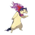  1:1 2022 5_fingers absurd_res ambiguous_gender elemental_manipulation feral fingers fire fire_manipulation flaming_hair flaming_mane fur half-closed_eyes hi_res hisuian_typhlosion ken_sugimori narrowed_eyes nintendo official_art pok&eacute;mon pok&eacute;mon_(species) pokemon_legends_arceus pseudo_hair pseudo_mane purple_body purple_fur reaching_out red_eyes regional_form_(pok&eacute;mon) simple_background solo standing tan_body tan_fur thick_thighs video_games white_background 