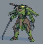  1boy cable chris_obrooks english_commentary gun halo_(series) handgun holding holding_gun holding_weapon looking_up m6d male_focus master_chief pistol power_armor redesign shadow shoulder_cannon solo spartan_(halo) weapon 