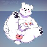  anthro anus balls barefoot belly black_eyes blush butt cartoon_network chubby_anthro chubby_male digital_media_(artwork) dot_eyes erection feet fur genitals humanoid_genitalia humanoid_penis ice_bear looking_at_viewer male mammal nipples nude overweight pawpads paws penis polar_bear presenting presenting_anus simple_background slightly_chubby solo spreading thepuph ursid ursine we_bare_bears white_body white_fur 