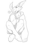  &lt;3 anna_(validheretic) anthro big_ears bottomless cheek_tuft clothed clothing facial_tuft female goblin hi_res hoodie hoodie_only hooves humanoid looking_at_viewer monochrome sitting smile solo topwear topwear_only tuft zibeline 