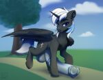  2019 absurd_res airfly-pony animal_genitalia animal_penis balls big_penis black_body black_feathers black_fur black_wings blue_eyes blue_highlights cloud cutie_mark equid equine equine_penis fan_character feathered_wings feathers feral fur genitals hasbro hi_res highlights_(coloring) horn huge_penis hyper hyper_genitalia hyper_penis inner_ear_fluff looking_at_viewer male mammal mane my_little_pony outside penis plant signature solo text tree tuft walking white_mane white_tail winged_unicorn wings 